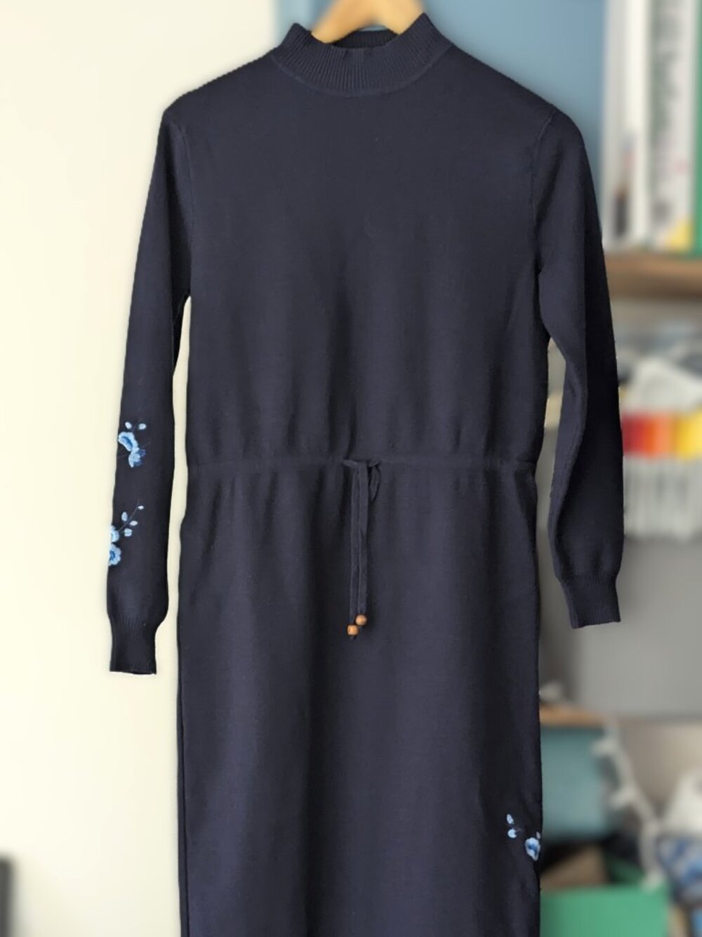 Navy Embroidered Knit Sweater Dress | Quiet Luxury, Minimalism, Modern Heritage